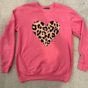 Fifth Sun Pink Crewneck with Leopard Heart Graphic